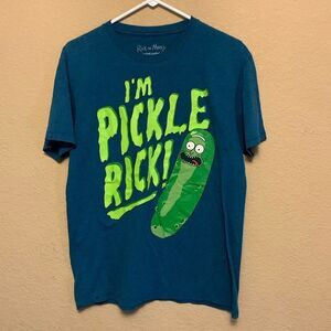 Rick and Morty Men’s Short Sleeved T-Shirt Size M Pickle Rick Green/Blue